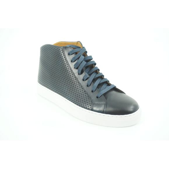 Magnanni Mack Blue Perforate Leather Lace Up D Sneaker SZ 7.5 NIB $335 High Top - Picture 4 of 12